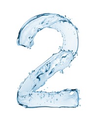 Number 2 made with a splashes of water isolated on white background 