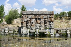 A Hittite monument by a spring, Eflatunpinar, Beysehir, Konya, Turkey                               