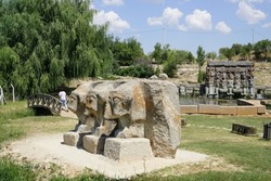 A Hittite monument by a spring, Eflatunpinar, Beysehir, Konya, Turkey                               