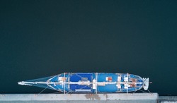aerial view of sailing vessel berthed in port of szczecin