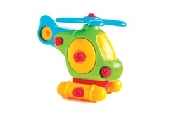 toy children's helicopter ON A WHITE BACKGROUND, HORIZONTAL ORIENTATION, ISOLATED
