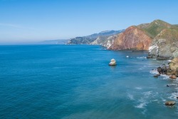 Shoreline at Marin Headlands, USA, in Sausalito', recreation area on a blue sky day and lots of copy space
