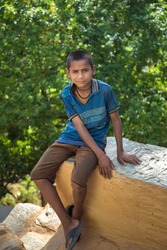 A portrait of a poor innocent Indian boy from a village
