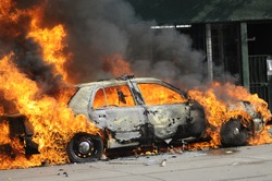 A burning car.

