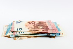 Euro money banknotes stacked close up