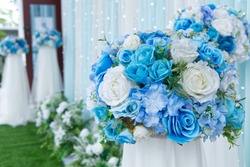 Beautiful Blue Wedding Ceremony Day Backdrop Decoration Outdoor. 