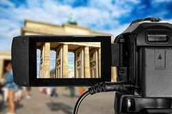 Close-up from a camcorder shooting video at the Brandenburg Gate (Composing)