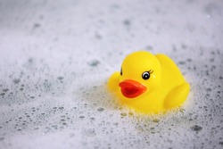 Duck toy in bubble water