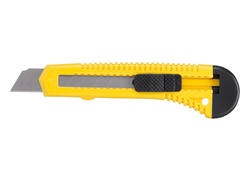 Yellow stationery knife with a blade isolated on a white background