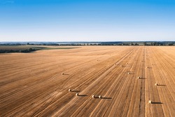 Aerial Harvest: Scenic Overlook of Field with Haystacks