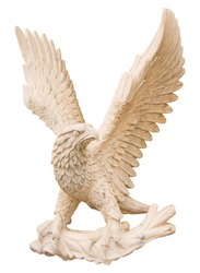 Eagle carved from white marble. Isolated on white close-up