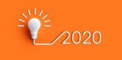 2020 creativity inspiration concepts with lightbulb on color background.Business solution,planning ideas.glowing contents