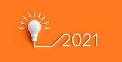 2021 Creativity and inspiration ideas concepts with lightbulb on pastel color background.Business solution
