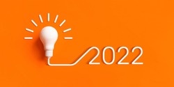 2022 Creativity and inspiration ideas with lightbulb on color background.Business solution or smart working concepts 