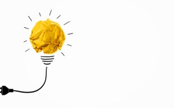 Ideas with yellow crumpled paper ball ( lightbulb ).Creative business concept.
