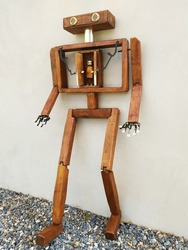 
robot wood art sculpture automata  cork