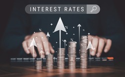 interest rate increase percent, finance interest back rate increase with percent, icon, coin, saving, deposit.
