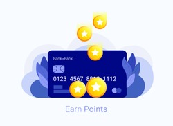 Earn points concept. Bank bonus card with reward points. Loyalty program. Trendy flat style. Vector illustration.