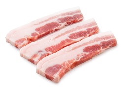 Streaky pork isolated on white background, Slide pork belly raw or Raw sliced bacon on white background with clipping path.