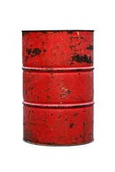 steel barrel oil red rusty, barrel oil waste, toxic tank drum, metal barrel old pour, barrel oil red old isolated on background white