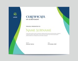 Abstract Colored Blue and Green Waves Certificate Design