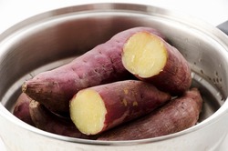 japanese sweet potatoes in the steamed pot