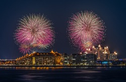 New Year's fireworks over Palm Jumeirah Dubai