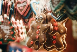 Close-up of traditional German cookies on Christmas market.