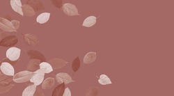 Top view flat lay composition with stylized autumn leaves and copy space on pink background for fall season concept and plant design.