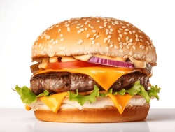 Photo of cheese burger, delicious, white background 