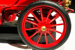 Wheel with tire of antique car close up