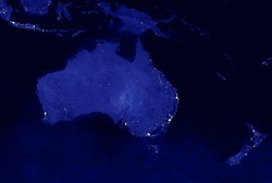 Australia and New Zealand lights map at night. View from outer space. Elements of this image are furnished by NASA