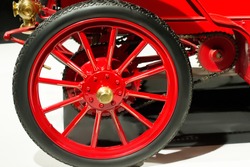 Wheel with tire of vintage car close up