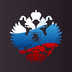 Russian coat arms double-headed eagle emblem. Symbol of empire Russia flag