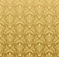 Vector seamless gold pattern with art ornament. Vintage elements for design in Victorian style. Ornamental lace tracery background. Ornate floral decor for wallpaper. Endless baroque texture