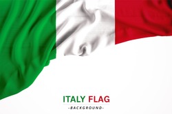 The flag of Italy or Italian. Fabric flag on white background. Horizon flag for several concept ; business,political,financial and symbolizing in any occasional ; National day,sport,travel,holiday
