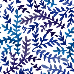 Elegant seamless pattern with watercolor painted blue leaves, design elements. Floral pattern for wedding invitations, greeting cards, scrapbooking, print, gift wrap, manufacturing