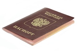 Russian passport isolated on white background (translation: Russian Federation - Passport)