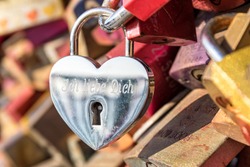 love lock at the Hohenzollern Bridge in Cologne/ Germany (translation: I love you)