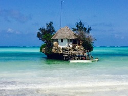 Over water house build in a coral rock in Zanzibar