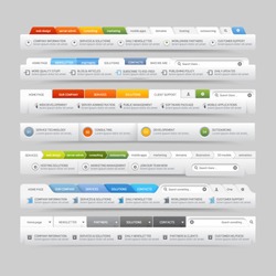 web site design template navigation elements with icons set: Navigation menu bars