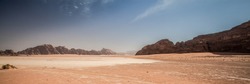 Jordanian desert of Wadi Rum in Jordan. Wadi Rum is known as the Valley of the Moon and the UNESCO World Heritage List.