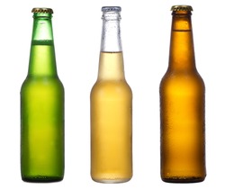 different bottles of beer on a white background