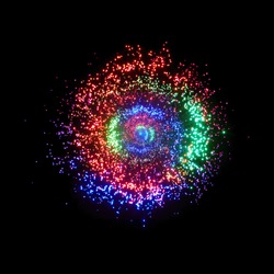 Optical fiber produce in the darkness a circle with colorful points of light.