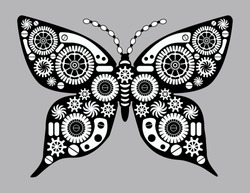 Steampunk vector butterfly. Fantastic insect in vintage style for tattoo, sticker, print and decorations. Retro collage.