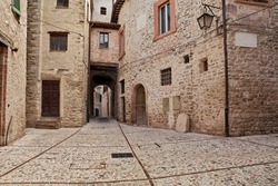 Spoleto, Perugia, Umbria, Italy: small square in the old town of the picturesque ancient Italian city 