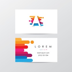creative business card template design with colorful letter a logotype- business visual identity- composition made of multicolored strokes