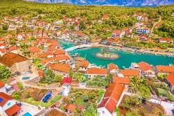 Aerial view of town Vrboska, croatian travel destinations.