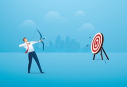 businessman with bow aiming the target. concept business vector illustration EPS10