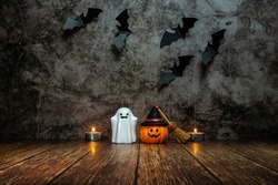 Cute Halloween background with figures